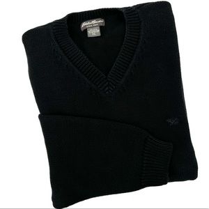 Eddie Bauer Men's Black Cotton V-Neck Pullover Sweater XXL
